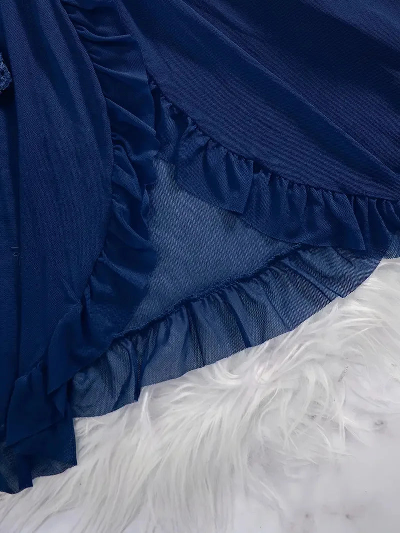 Un ensemble de chemise de nuit Ultra Sexy en Tulle, soutien-gorge à col en v, jupe de nuit ouverte, robe érotique pour femme, pyjama transparent, pantalon de Lingerie, kit de luxe