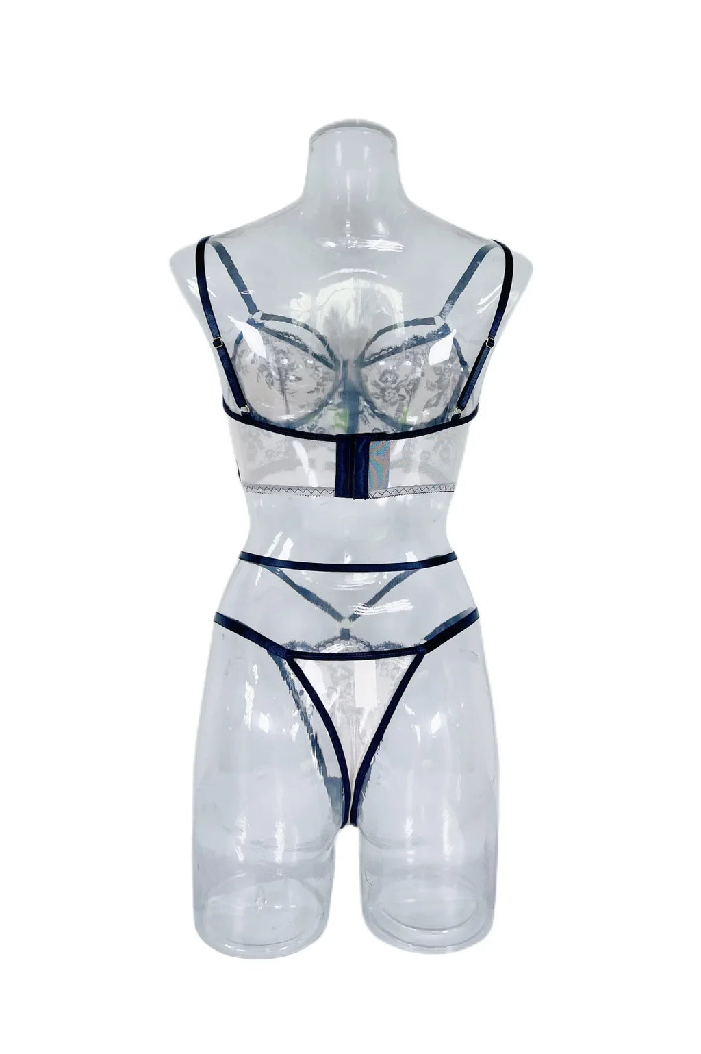 Ensemble de soutien-gorge en dentelle 2 pièces pour femmes, broderie florale noire, sous-vêtements transparents, Sexy, bonnet complet, soutien-gorge + culotte, tenues de Lingerie