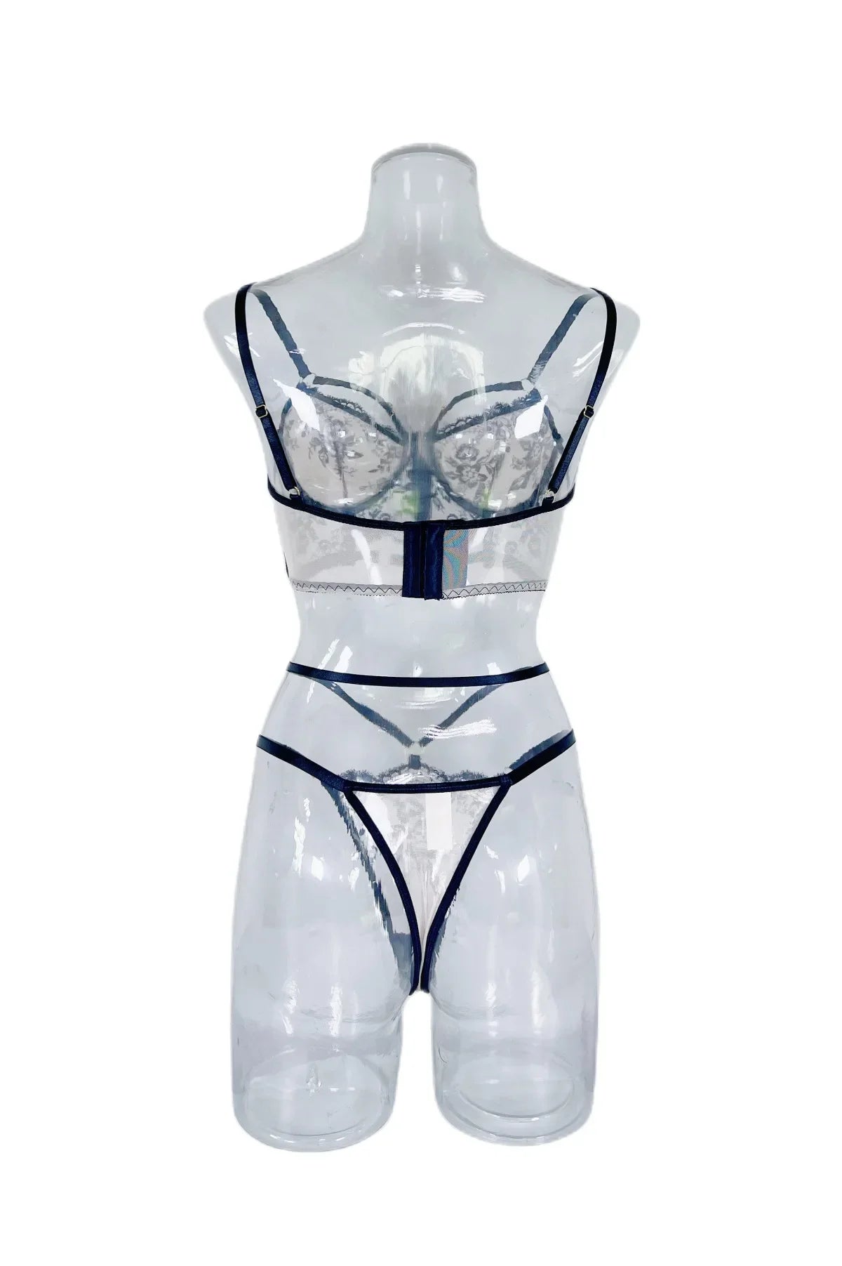 Ensemble de soutien-gorge en dentelle 2 pièces pour femmes, broderie florale noire, sous-vêtements transparents, Sexy, bonnet complet, soutien-gorge + culotte, tenues de Lingerie