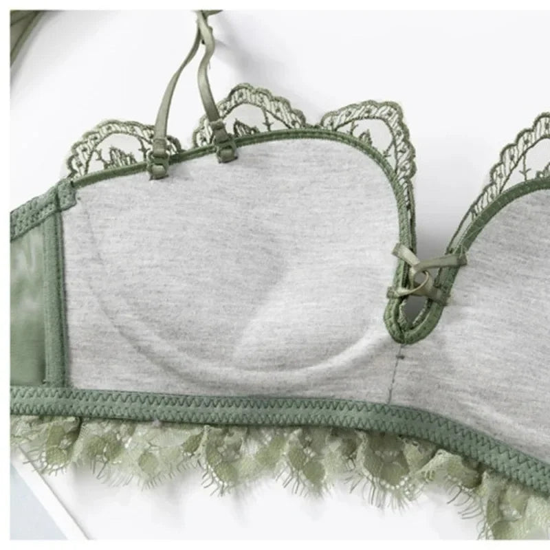 Soutien-gorge Sexy en dentelle brodée florale, sous-vêtements confortables et réglables pour femmes, bonnet 3/4, brassière sans fil pour filles, Bralette