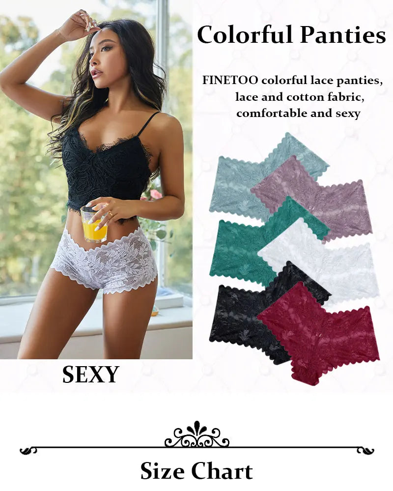 3 pièces femmes Sexy dentelle culottes Perspective florale Uderwear couleur unie intimes Boyshort femme taille en V respirant doux Lingerie