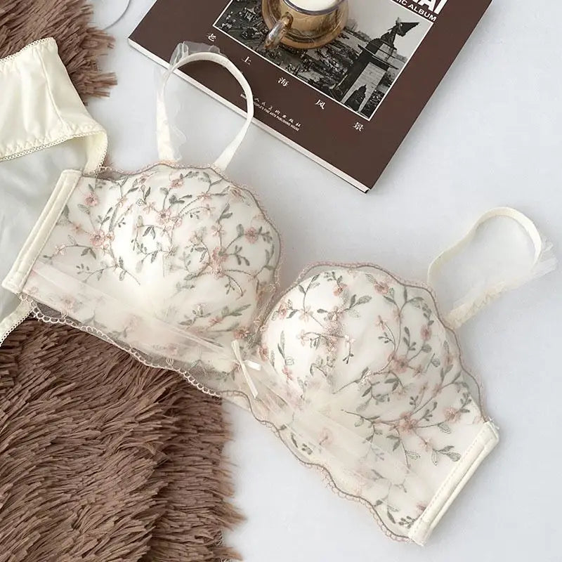 Soutien-gorge Sexy en dentelle brodée florale, sous-vêtements confortables et réglables pour femmes, bonnet 3/4, brassière sans fil pour filles, Bralette
