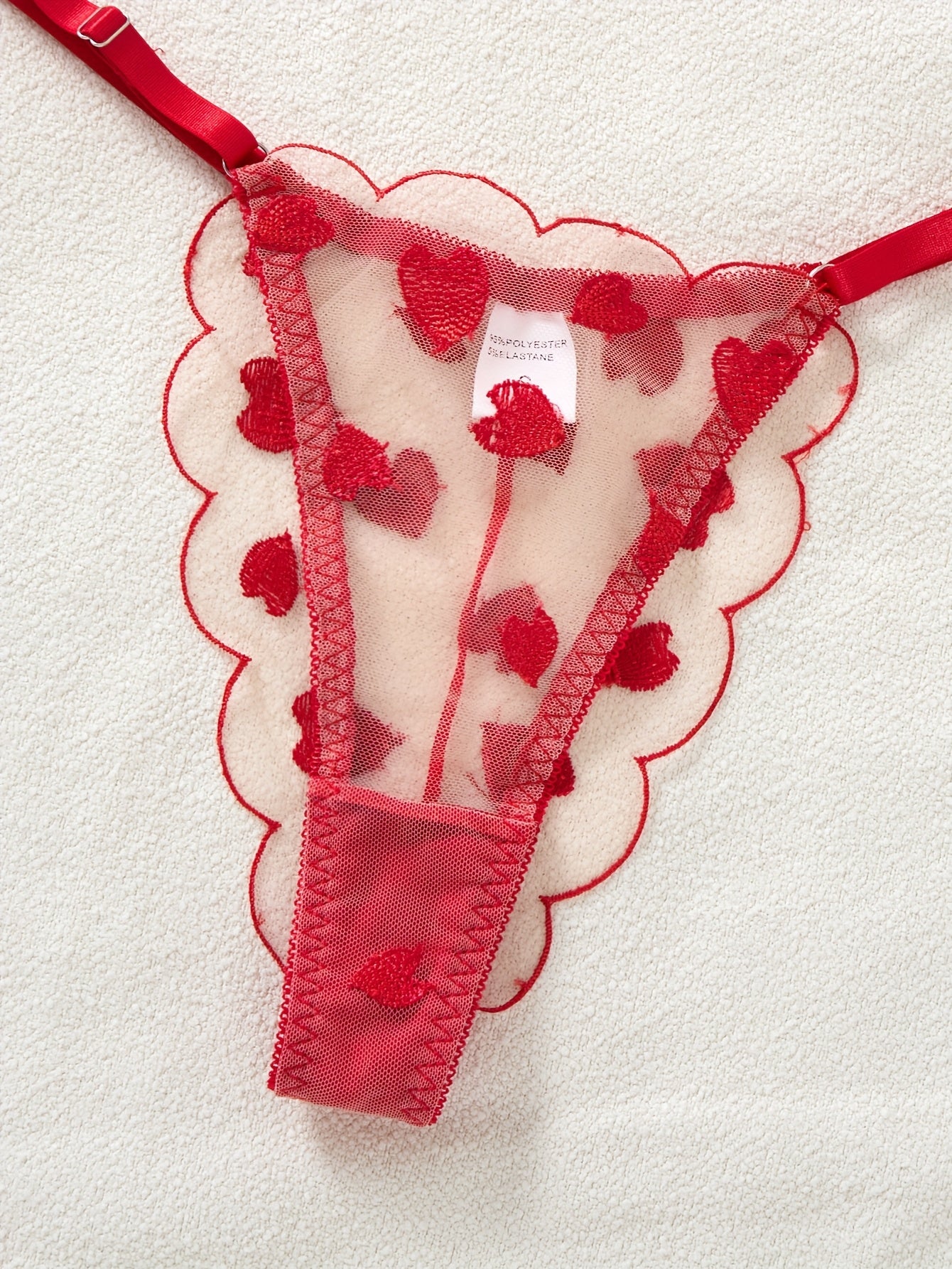 Red Heart Mesh Embroidered Lingerie Set, Sexy Sheer Underwire Bra and Panty Combo, Wavy  Embroidered Lingerie and Panties, Pure and Desirable Style to Showcase Women's Charm Set