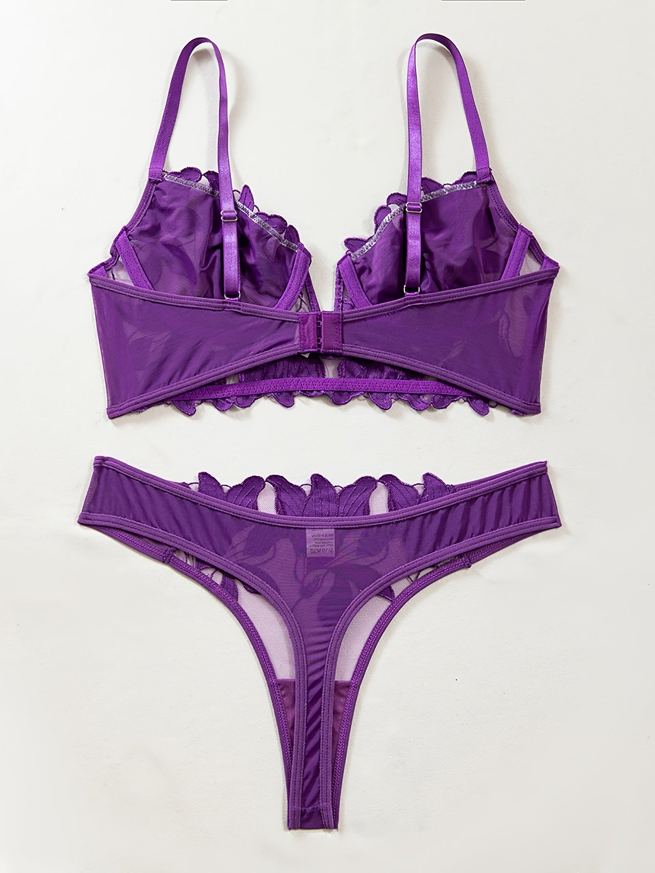 Embroidered Mesh Bra and Underwear Set, Sexy Deep V-Neck Push-Up Lingerie, Pure Desire Style Women's Set