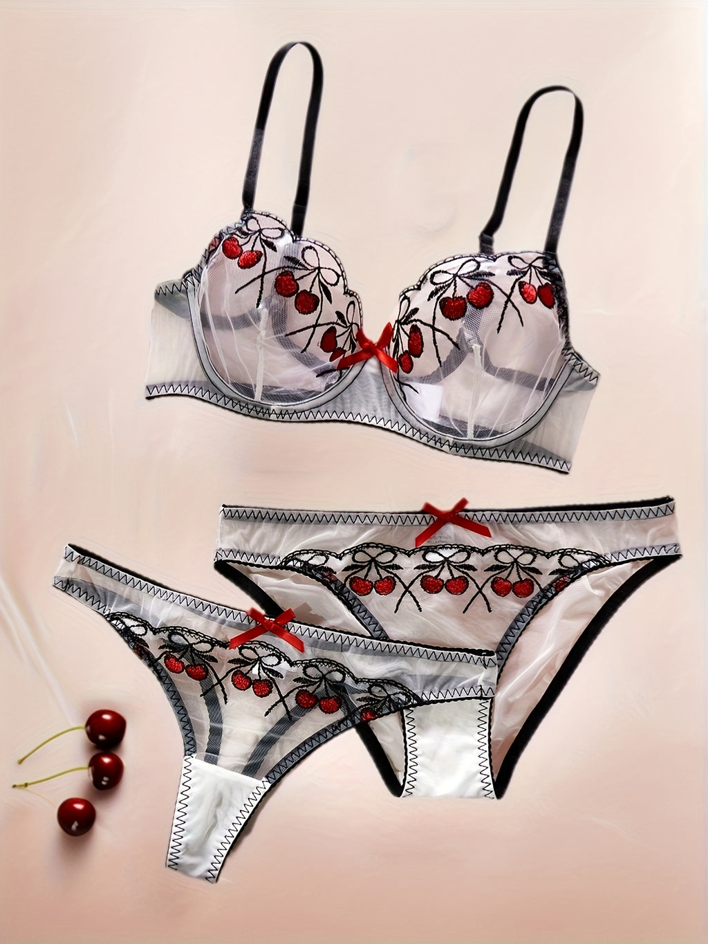 Elegant Embroidered Bra and Panties Set | Medium Support, Half-Sheer, Comfortable and Breathable, Ideal for Romantic Couples and Valentine'S Day