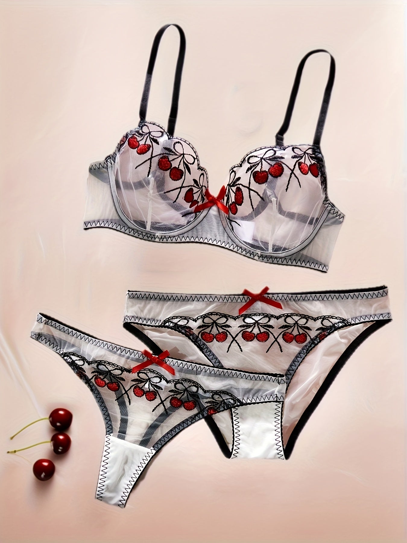 Elegant Embroidered Bra and Panties Set | Medium Support, Half-Sheer, Comfortable and Breathable, Ideal for Romantic Couples and Valentine'S Day